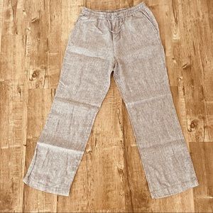 COPY - ELLEN TRACY sz M grey linen pants with double white pinstripes and 4 poc…